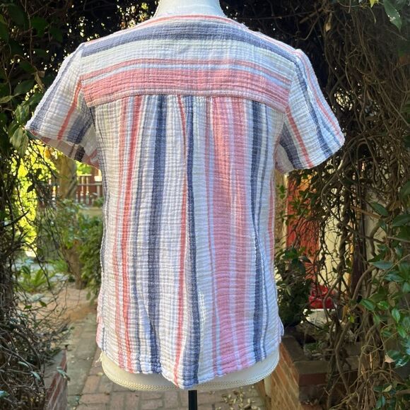CASLON MULTICOLOR VERTICAL STRIPE BOXY COTTON SHORT SLEEVE TOP PETITE SMALL - Picture 8 of 12